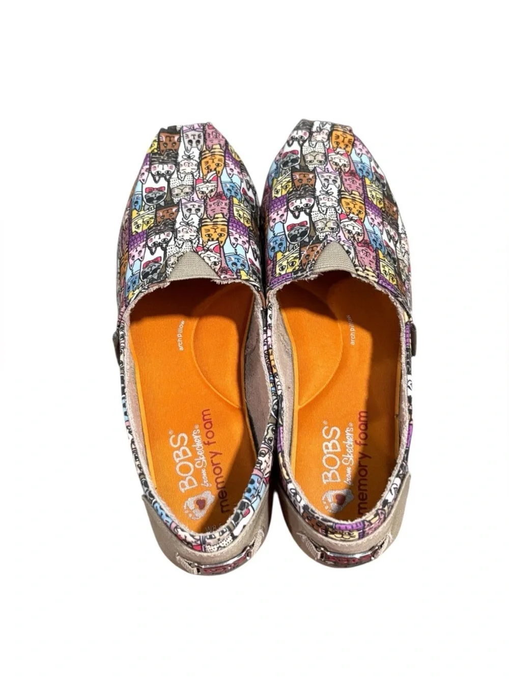 Bobs Skechers Cat Print Memory Foam Slip On Shoes Size 8.5